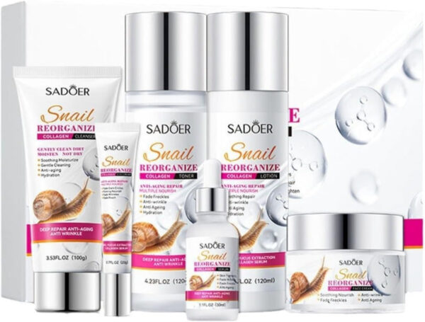 SADOER Snail Facial Care Kit – 6-Piece Collagen-Enriched Skincare Set for Deep Hydration & Youthful Glow - Image 5