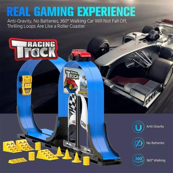Track Racing Car Toy – DIY Magnetic Stunt Car with Inertia Roller Coaster Track