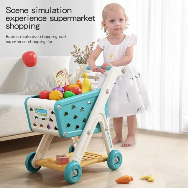 Kids Shopping Cart Play Set with Pretend Food – 26-Piece Toy Grocery Trolley for Imaginative Play