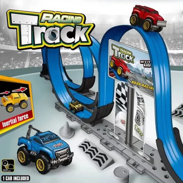 Track Racing Car Toy – DIY Magnetic Stunt Car with Inertia Roller Coaster Track