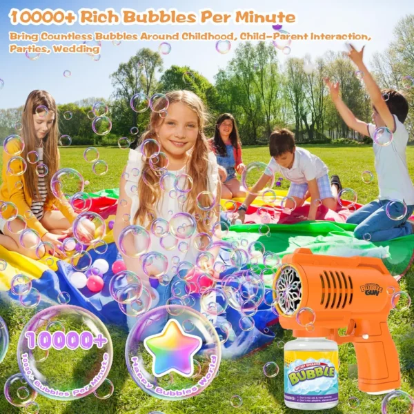 Bubble Machine Bubble Gun for Kids – 10-Hole LED Light Bubble Maker (10,000+ Bubbles Per Minute)