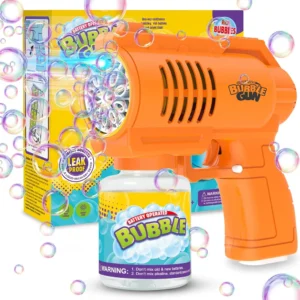 Bubble Machine Bubble Gun for Kids – 10-Hole LED Light Bubble Maker (10,000+ Bubbles Per Minute)