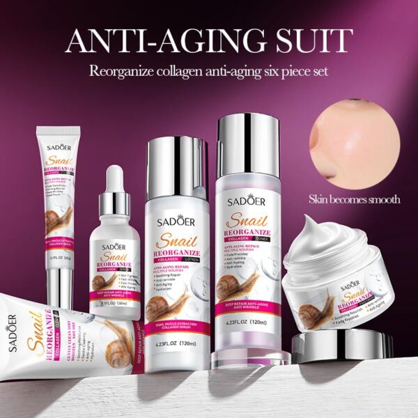SADOER Snail Facial Care Kit – 6-Piece Collagen-Enriched Skincare Set for Deep Hydration & Youthful Glow - Image 2