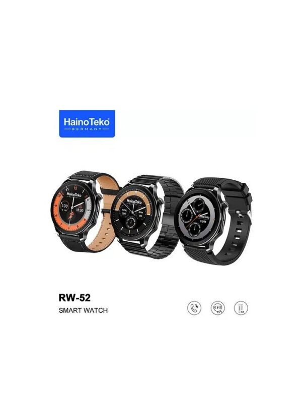 Haino Teko RW52 Smart Watch – Premium Round AMOLED Display with 3 Interchangeable Straps
