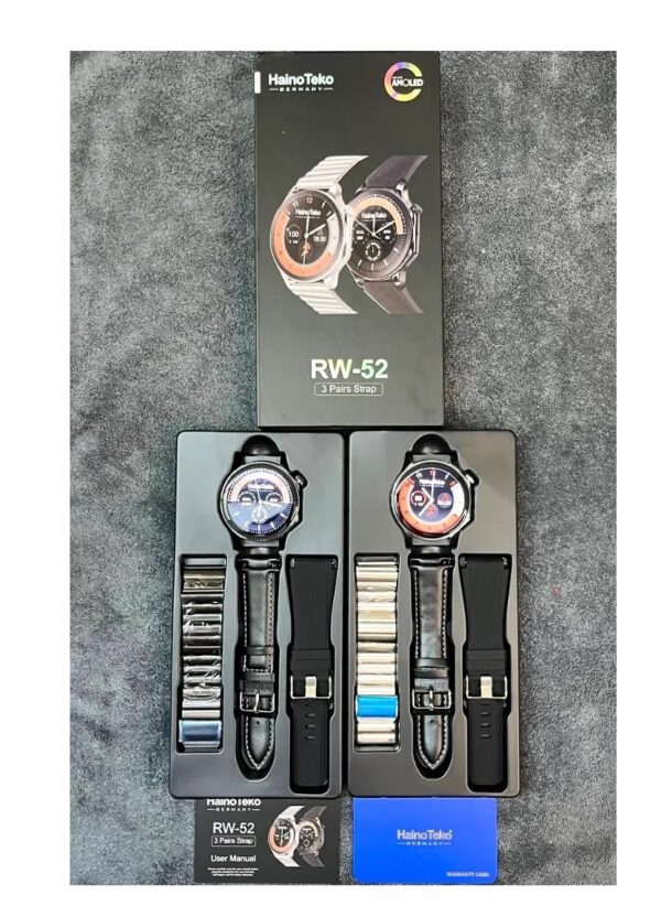 Haino Teko RW52 Smart Watch – Premium Round AMOLED Display with 3 Interchangeable Straps