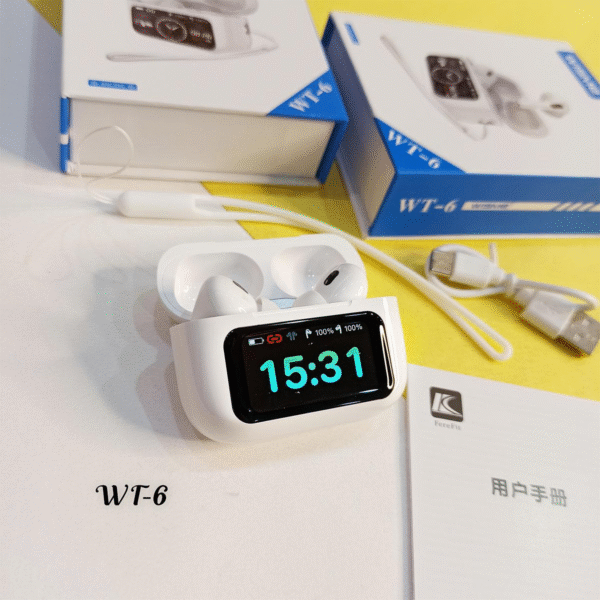 WISME WT-6 Smart AirPods – Bluetooth 5.3 | Touch Display | GPS Tracking | Smart Noise Cancellation | IPX4 Water Resistance | Android & iOS Compatible