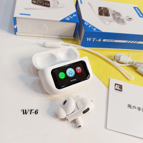 WISME WT-6 Smart AirPods – Bluetooth 5.3 | Touch Display | GPS Tracking | Smart Noise Cancellation | IPX4 Water Resistance | Android & iOS Compatible