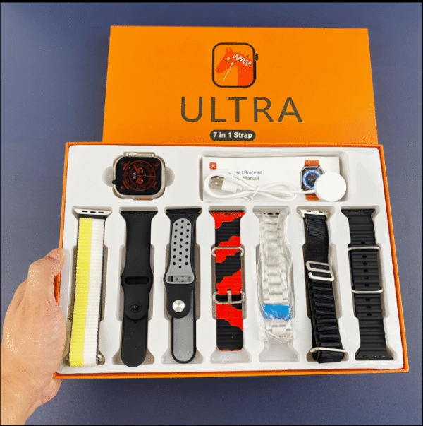 Gift No. 1 7in1 Ultra Smart Watch with 7 Straps Metal Ocean Rubber Nylon Wireless Charger Bt Call 7 in 1 Ultra Smartwatch