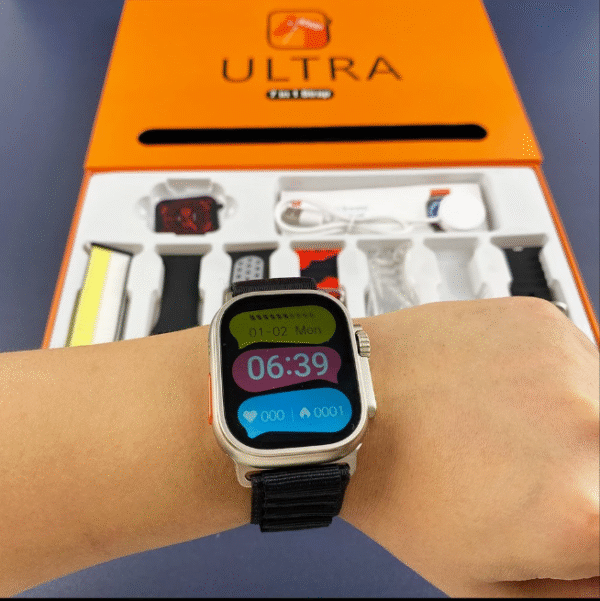 Gift No. 1 7in1 Ultra Smart Watch with 7 Straps Metal Ocean Rubber Nylon Wireless Charger Bt Call 7 in 1 Ultra Smartwatch