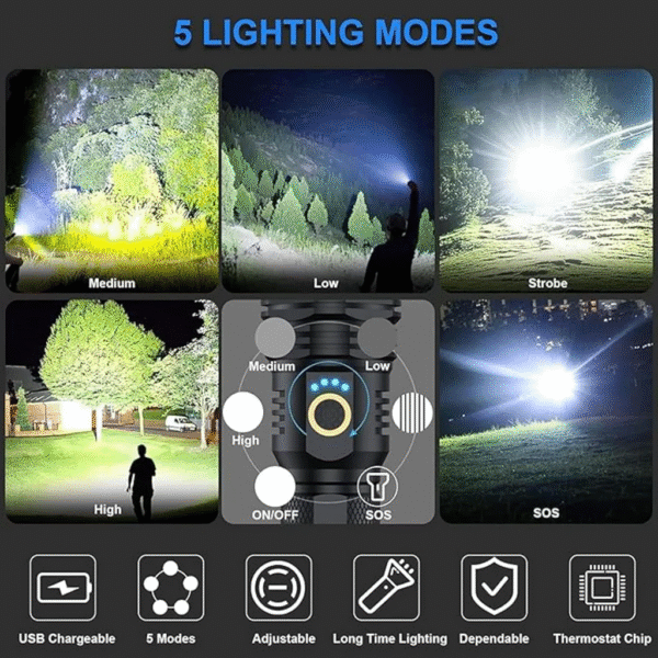 P90 Super Light Rechargeable Flashlight – 90,000 Lumens, Zoomable, IPX7 Waterproof