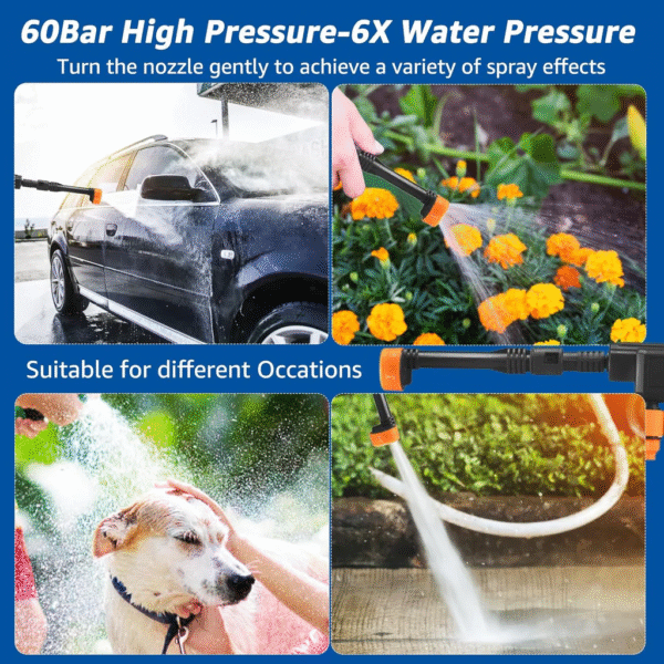 High Pressure Water Cleaning Gun – Portable 21V Cordless Washer with 6-in-1 Adjustable Nozzle & Dual 1200mAh Batteries