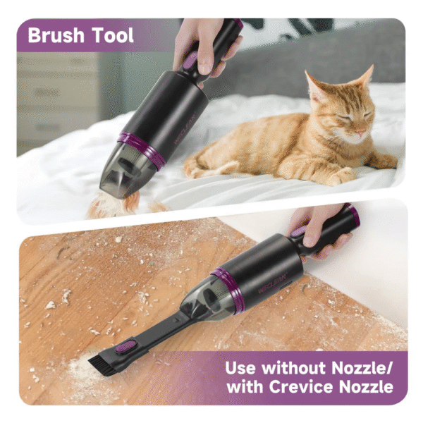 Portable Handheld Vacuum Cleaner – 4000Pa Suction, 60W Power, 100ml Dust Capacity, 2-in-1 Crevice Tool – Lightweight & Cordless (Black + Purple)