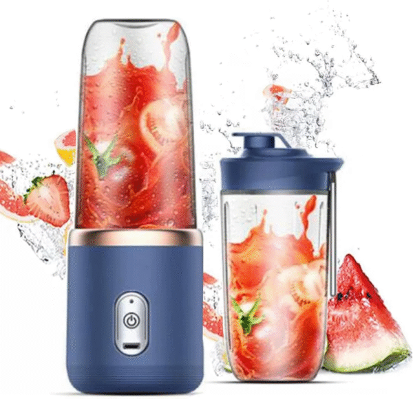 Mini Portable USB Rechargeable Blender – 400ml, 6-Blade Smoothie & Milkshake Maker with 2 Bottles – Wireless, Self-Cleaning, Travel-Friendly (Blue)