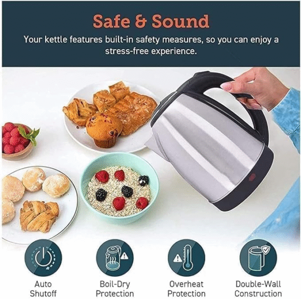 1500W Stainless Steel Electric Kettle – Fast Boil, Auto Shut-Off & Boil-Dry Protection – Ideal for Tea, Coffee, and Hot Water