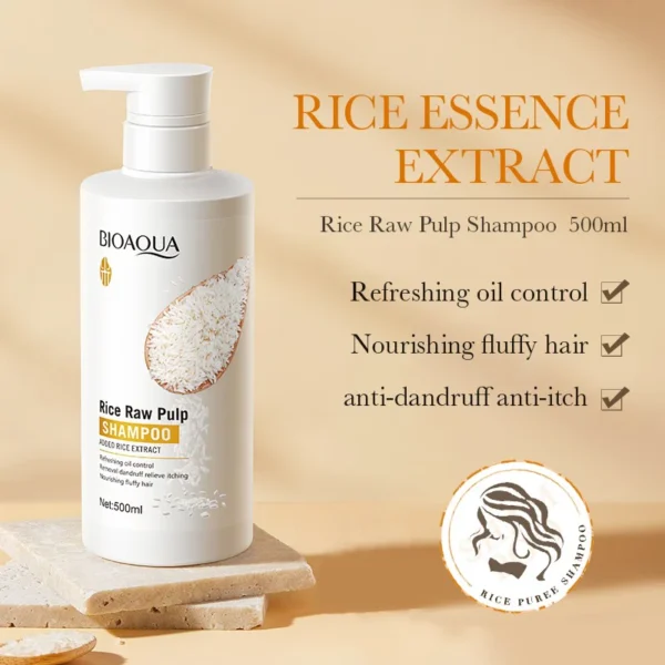 Bioaqua Rice Raw Pulp Anti-Dandruff Shampoo 500ml – Oil Control, Itch Relief & Hair Nourishment - Image 4