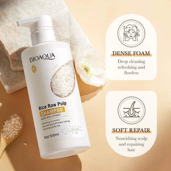 Bioaqua Rice Raw Pulp Anti-Dandruff Shampoo 500ml – Oil Control, Itch Relief & Hair Nourishment