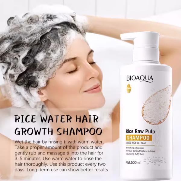 Bioaqua Rice Raw Pulp Anti-Dandruff Shampoo 500ml – Oil Control, Itch Relief & Hair Nourishment