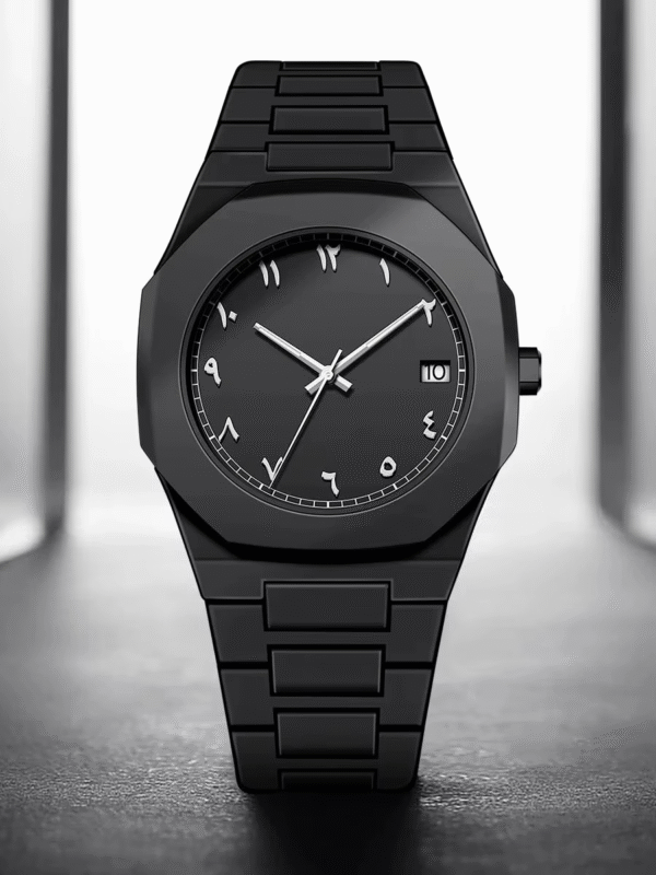 Men’s Stainless Steel Black Arabic Numeral Watch – Classic Arabic Dial, Slim Design, Durable Metal Strap