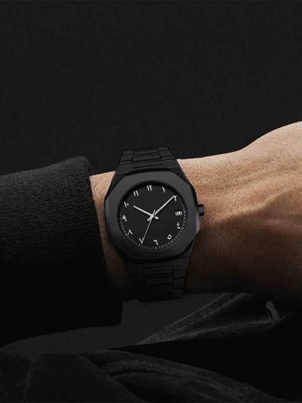 Men’s Stainless Steel Black Arabic Numeral Watch – Classic Arabic Dial, Slim Design, Durable Metal Strap